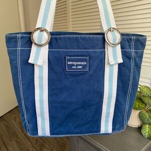 Y2K Aeropostale Navy Blue Canvas Tote Bag Varsity Stripe Big Buckle